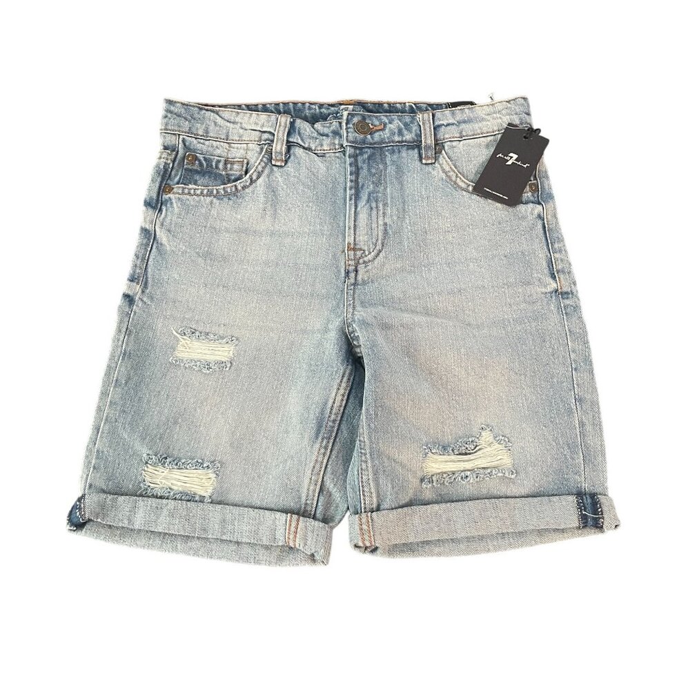 7 For All Mankind Youth Distressed Denim Shorts Light Wash Folded Hem, Size 12
